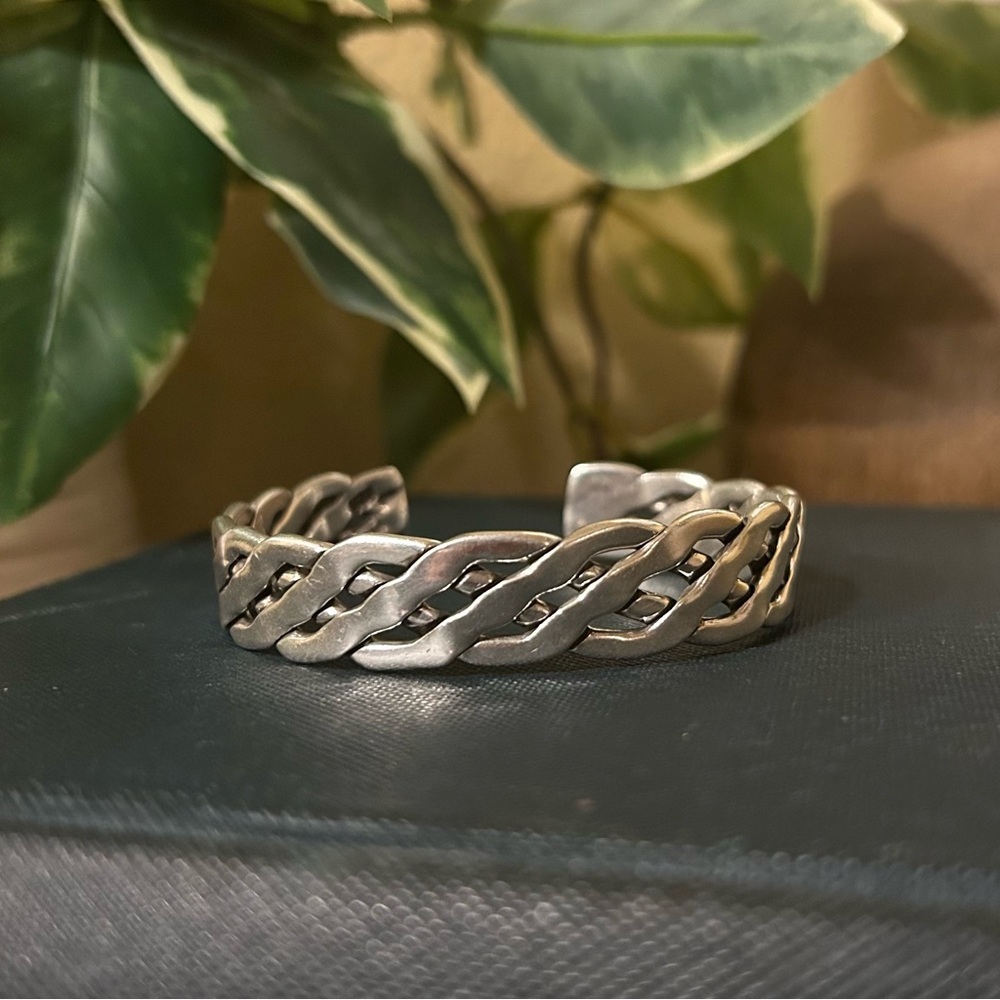 Mexico 925 Sterling Silver Braided Pattern Design Cuff Bracelet